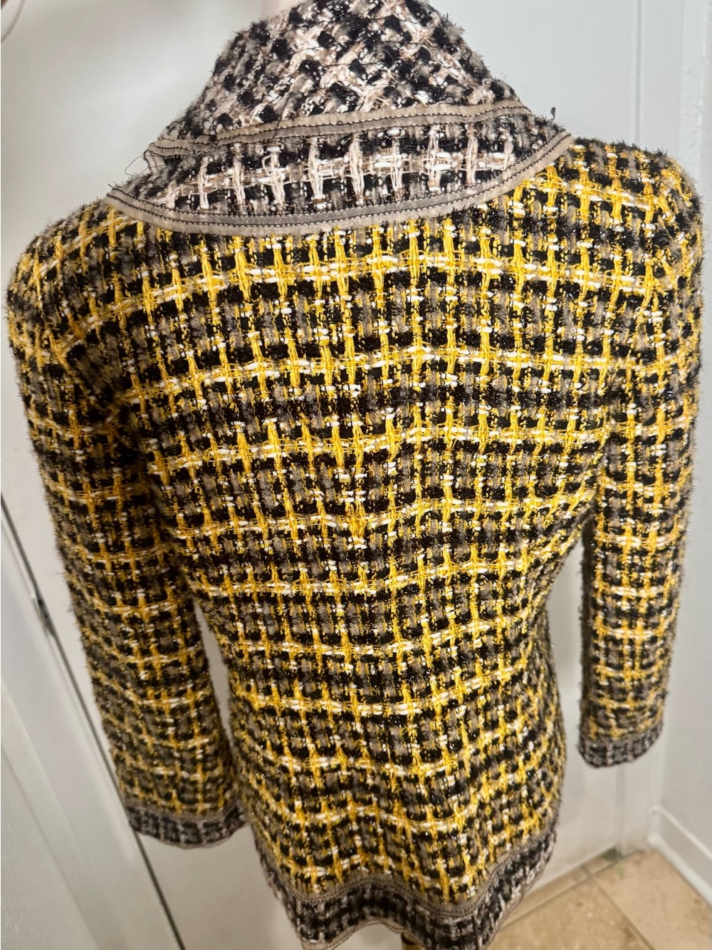 Oscar de la Renta Yellow, Brown & Cream Tweed Blazer Jacket - Picture 2 of 4